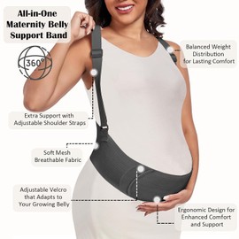 QEESMEI Pregnancy Belly Band for Pregnant Women Maternity Belly Band with Adjustable Straps Belly Support Bands - Maternity Belt, Black,L