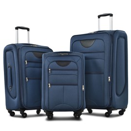 Merax Softside Luggage Set, Travel Suitcase Expandable Lightweight, 3 Piece Luggage Sets with Spinner Wheels 22" 26" 30" Suitcase with TSA Lock (Deep Blue)