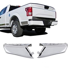 ECOTRIC Chrome Steel Left & Right Rear Bumper Ends Caps Cover Compatible with 2015 2016 2017 2018 2019 2020 F150 W/O Park Sensor Holes - Replace for FO1102380