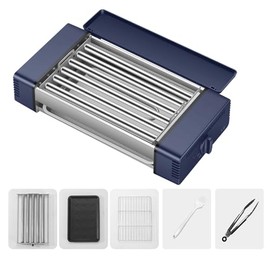 HBN Hot Dog Roller Machine with Grill Plates & Removable Griddle - Compact Electric Cooker for Hot Dogs, Sausages, Breakfast, Camping - Includes Silicone Brush & Tongs(RB）