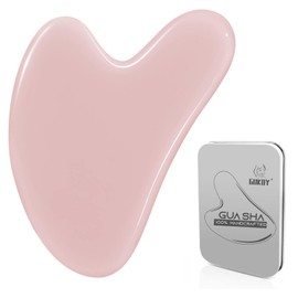 Gua Sha Facial Treatment with Jade Natural Stone Heart Shape Guasha Board Scratch Massage Tool for Face, Eyes, Neck for Skin Care, Beauty and Relaxation of Body Muscles (Pink)
