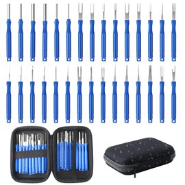 QINGHEC 30 Pcs Terminal Removal Tool Kit, Pin Extractor Tool Set, Key Extractor Tool, Electrical Terminal Depinning Tools with A Protective Bag for Car Connector Terminals (Blue)