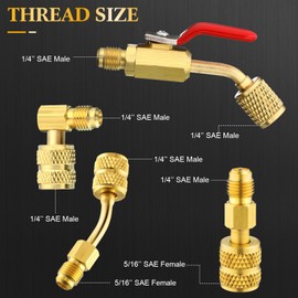 Mudder 10 Pcs Air Conditioning Refrigerant Compact Ball Valve 1/4 Inch Compatible with HVAC Adapter R410A R134A R12 R22 5/16inch Female to 1/4inch Male Flare (4 Angle Ball Valve, 6 Adapter)