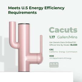 Bathroom Sink Faucet, Cactus-Shaped, Single Hole with Water-Powered LED Temperature Display and Adjustable Outlet, 2 Water Flow Modes with Supply Hoses, No Battery, Pink Painted