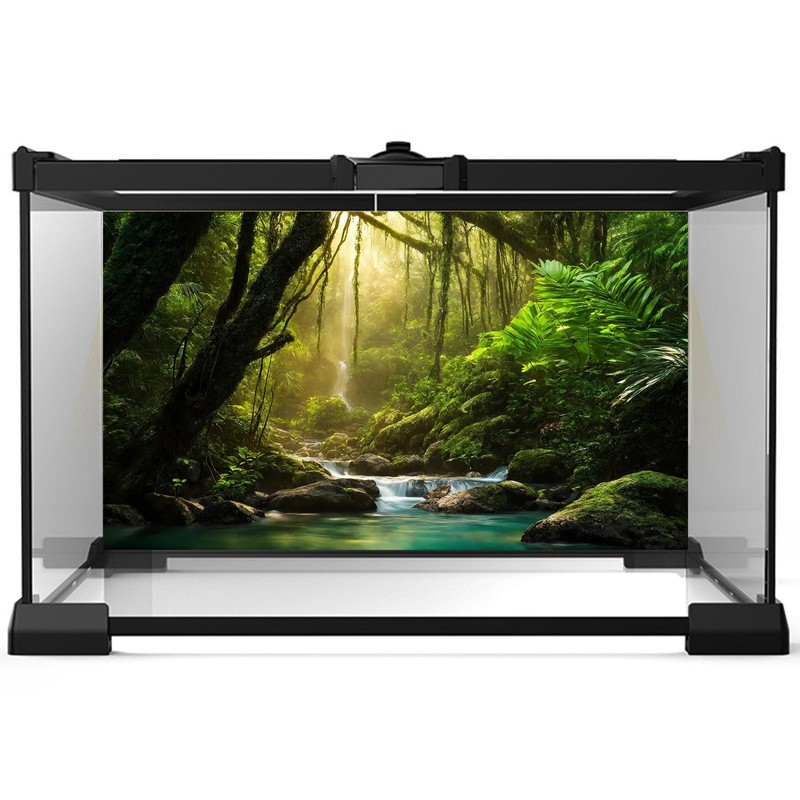 Jungle Aquarium Background Waterfall Flowing Turquoise Water Terrarium Backdrop Rainforest