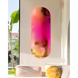 Artloge Iridescent Mirror Oval Frameless: Decorative Oblong Mirror Wall-Mounted with Colorful Reflection, Luxury Wall Mirrors Home Decor for Living Room Entryway Bedroom, 47.2x17.7 inch