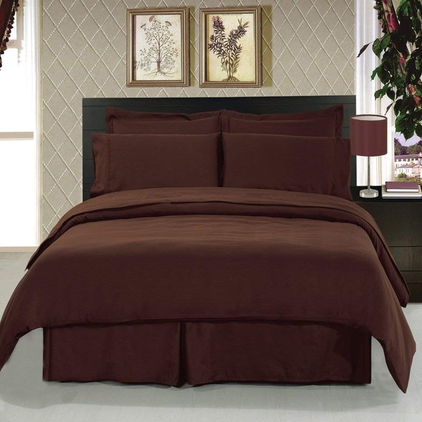 Royal Hotel Duvet Cover Set - Lightweight and Ultra Soft - Wrinkle-Free Double Brushed, Solid Comforter Cover with Button Closure and 2 Pillow Shams, Queen - Chocolate