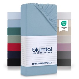 Blumtal® Baumwolle Spannbettlaken 90x200 cm Basics Jersey - Bettlaken 90x200 cm - Oeko-TEX zertifiziertes Spannbetttuch 90x200 cm - Matratzenbezug 90x200 cm - Bettbezug - Leintuch - Dusk Blue