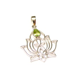 Sterling Silver with Stones Lotus Pendant Sterling Silver with Genuine Peridot Stone Jewelry for Women, Sterling Silver