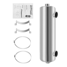 RibasuBB AB Swimming Pool Heat Exchanger 200kBtu Side Port 1 1/2" FPT Hot Water Pipe 1" FPT, Stainless Steel Heat Exchanger, Shell and Tube Heat Exchanger for Outdoor, Spa, Swimming Pool, Tub