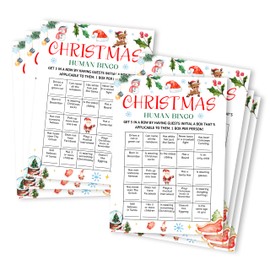 JUSITAKEET Christmas Find Someone Who Game Cards, Merry Christmas Themed Party Bingo Games for Adults, Families, Large Groups, Holiday Winter Party Supplies Decor, Set of 25 - A02