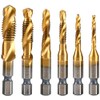 TSUCIA Tap Drill Set, Drill Bit, Hexagonal Shaft, Chamfering Tap,
