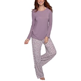 Vanity Fair Women's Beyond Comfort Modal Pajama Set (Short, Long Sleeve-Lilac Chalk/Spicy Leopard, XX-Large