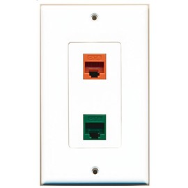 RiteAV 1 Port Cat6 Ethernet Orange 1 Port Cat6 Ethernet Green Wall Plate OVERSIZED Jumbo MIDI