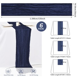6 Pack Navy Blue Cheesecloth Table Runner,10FT Gauze Boho Table Runner 20x120inch Rustic Sheer Cheese Cloth Table Runner for Wedding Party Bridal Shower Table Thanksgiving Christmas Decoration