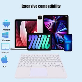 Samudgate Universal Slim Portable Keyboard Wireless Bluetooth Backlit Keyboard Rechargeable with Touchpad Compatible with Windows iOS Android Tablet Smartphone Laptop, White