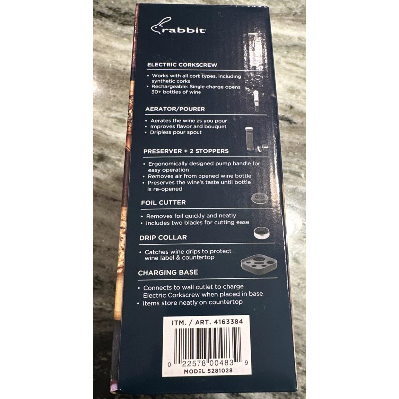 Rabbit Electric Wine Opener Set 8 Piece Set W/Foil Cutter,