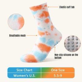 Invalidism 4 Pairs Pilates Grip Socks Tie Dye Non Slip Yoga Socks for Women with Grips Cotton Athletic Socks Ladies Grippy Socks for Home Gym Workout Sports Fitness Barre Ballet Dance (Light)