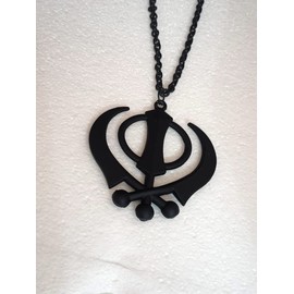 BEXCO Sikh Khanda Sahib Metal Car Hanging rear view mirror Show Peice - complete with chain (8 cm, black)