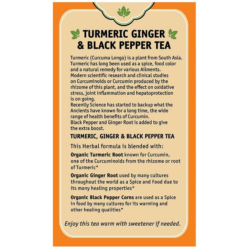 Herbal Cup Ayurveda Turmeric Tea, Organic Ginger & Black Pepper,