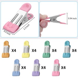 Tinfol Clothes Pins, 28 Pack Clothes Pins for Hanging Clothes, Colored Chip Clips, Clothes Pins Heavy Duty Outdoor, Stainless Steel Mini Clothespins for Food, Socks, Towel, Bag, Photo (Mixed 7 Colors)
