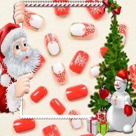 Christmas Red Press on Nails Short, Winter Fake Nails Square Xmas Press on Nails Snowflake with Cute Santa Claus Design Matte False Nails Christmas Acrylic Nails Christmas Glue on nails for Women