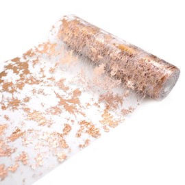 5M Rose Gold Metallic Table Runner, 28cm Metallic Foil Table Runner Tulle Roll, Gift Floral DIY Wrapping Ribbon For Birthday Party Wedding Christmas Table Decoration