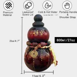 800ml/27oz Tritan Gourd Water Bottle with Shoulder Strap Set Dish Washer Safe BPA-free Leakproof Portable Gourd Drinking Bottle Flask Sport Jug Drinkware for Gym Outdoor Climbing Tour or Camping