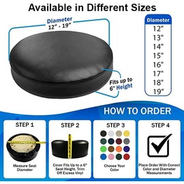 Bar Stool Replacement Cover Round DIY Staple On Heavy Duty Commercial Vinyl Restaurant Kitchen Office Exam Chair (16 inch Diameter, Black)