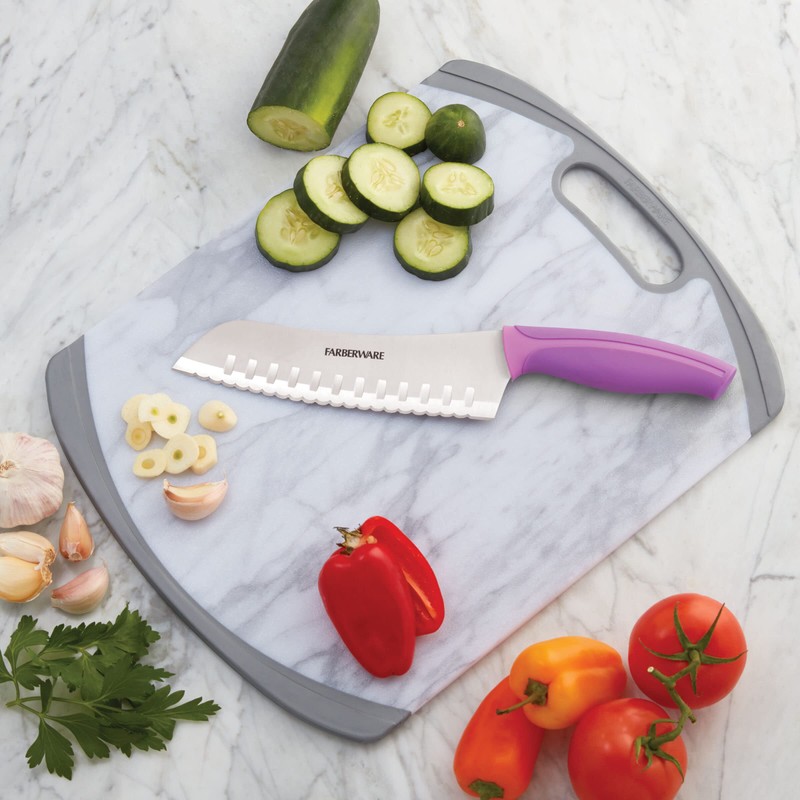Farberware Precise Slice Serrated Santoku Knife, 7 Inch, Purple