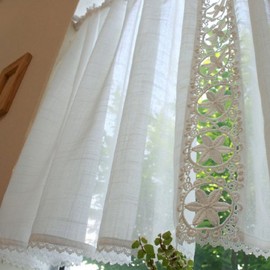 SunnyDayFabric cpfc-08526 Cafe Curtain Patrice _S Embroidery, White, Approx. Width 47.2 x Length 27.6 inches (120 cm) x Length 27.6 inches (70 cm)