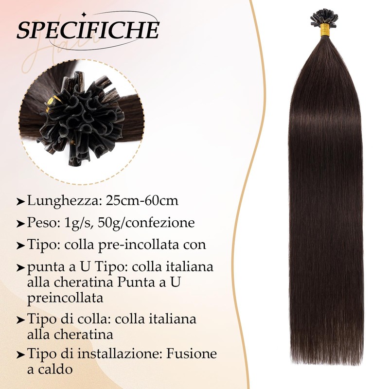 U-Tip Real Hair Bondings Extensions, 50 cm, Dark Brown #2