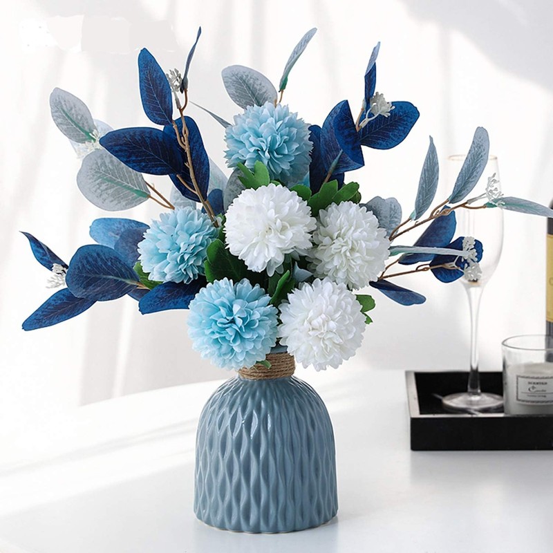 NAWEIDA Artificial Flowers with Vase Faux Hydrangea Flower Arrangements Table
