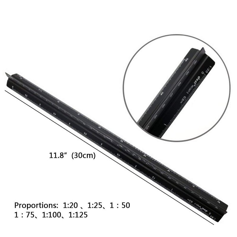 12 Inch Architect Scale Ruler, Aluminum Metric Triangular Scale Ruler