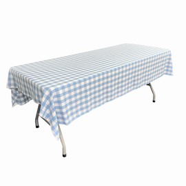 New Creations Fabric & Foam Inc, Polyester Poplin Gingham Checkered Rectangular Tablecloth (White & Light Blue, 60" Wide x 120" Long)