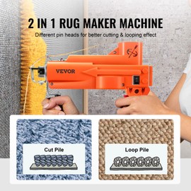 VEVOR Rug Tufting Gun with Tufting Cloth, 2 in 1 Cut & Loop Pile Electric Carpet Weaving Flocking 5-50 Stitches/sec High Speed Making Tools Rug Machines Starter Kit, 4-25 mm Adjustable Height, Orange