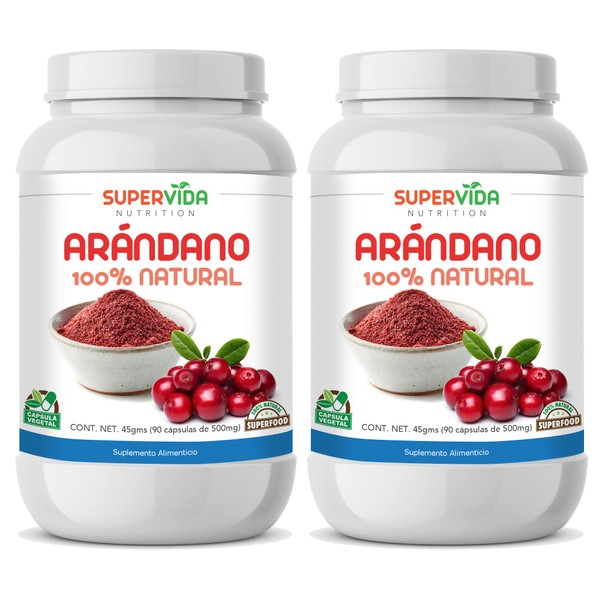 Arándano 180 Cápsulas (2 Frascos de 90 Cápsulas Vegetales de 500 mg Arándano 100% Natural) | SUPERVIDA NUTRITION