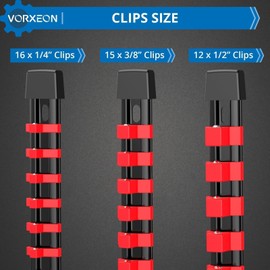 VORXEON 3PCS ABS Socket Organizer Holder Storage Rail 1/4 Inch x 16 Clips and 3/8 Inch x 15 Clips and 1/2 Inch x 12 Clips for Tool Box Drawer