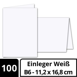100 x Foldable Insert Paper for B6 Double Cards - Bright White - 168 x 224 mm (112 x 168 mm Folded) - Ideal for Printing with Ink and Laser - Matte Paper by Gustav Neuser