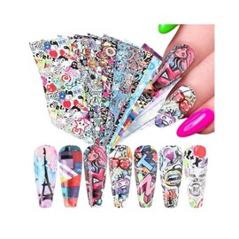 Snake Leopard Tiger Print Animal Nail Foil Transfer Sticker 10Pcs 20X4Cm Xk4122 Nail Wraps Art Stickers Manicure Supplies for Women for Home Nails Full Long Lasting Easy Apply and Remove