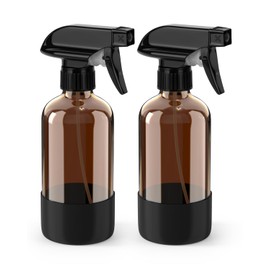 Bontip Glass Spray Bottle with Silicone Sleeve Protection, Amber Glass Spray Bottle Set for Window Cleaner Aromatherapy Facial Hydration Watering Flowers Hair Care 2 Pack/8 oz (Black)