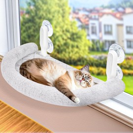 RherGrac Cat Window Perch & Hammock - Exquisite Soft Wool Fleece, Safe & Comfortable Design with 4 Strong Suction Cups - Ideal for Large Cats (High-Grade Gray, Extra Large)