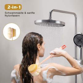 Rückenbürste Körperbürste Duschbürste Dusche mit Langem Stiel 35cm, Doppelseitige Duschbürste für Duschpeeling und Massage, Bequem - Hautfreundlich Schonend - Effektiv für Jung und Alt