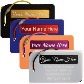Full Privacy Customized Metal Luggage Tags - Laser Engraved Aluminum Luggage Tags with Silicone Sleeves Pack of 4 (Privacy-Enhanced Bundle, 2x3.5")