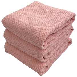 Light Pink Kitchen Hand Dish Towels: Oversized 28" x 18",100% Cotton Cloth Soft Cleaning Drying Absorbent Textured Design, Set of 3 Multipurpose for Everyday Use (Pink)