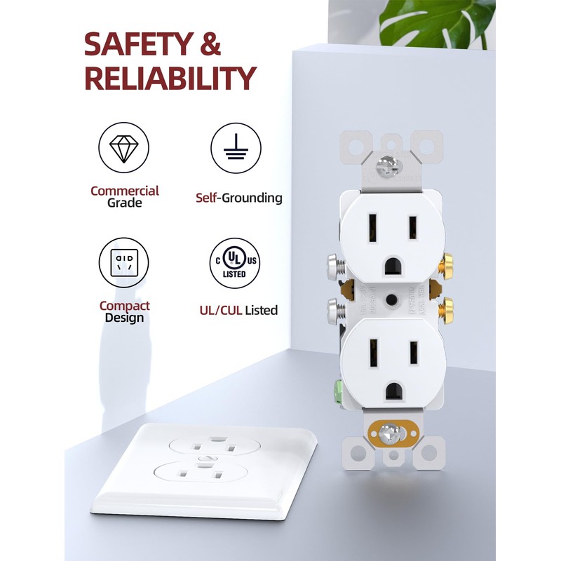 AIDA Outlet White Duplex Receptacle with Wall Plate, Electrical Outlet