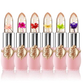 BestLand 6 Pcs/Set Flower Jelly Lipstick Set Temperature Change Moisturizer Long Lasting Nutritious Balm Magic Color Change Lip Gloss