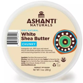 A'shanti Naturals 아샨티 내추럴스 화이트 청키 생 시어 버터 가나산 정제되지 않은 아프리카 100 천연 보습제 첨가물 없음 - [5 Ounce (Pack of 1)] Asante Naturals White Chunky Raw Shea Butter Ghana Unrefined African 100% Natural Moisturizer No Additives - [5 Ounce (Pack of 1)]