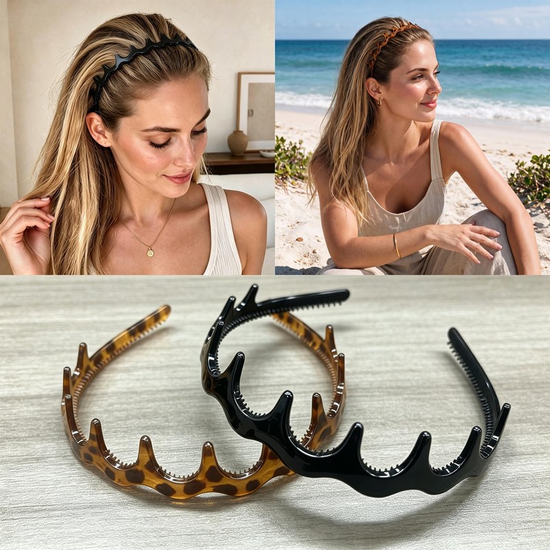 8Pcs Tortoise Shell Headband Fashion Plastic Headbands with Teeth Comb