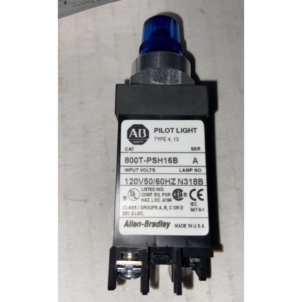ALLEN BRADLEY AB 800T-PSH16B Ser T N318B BLUE PILOT LIGHT